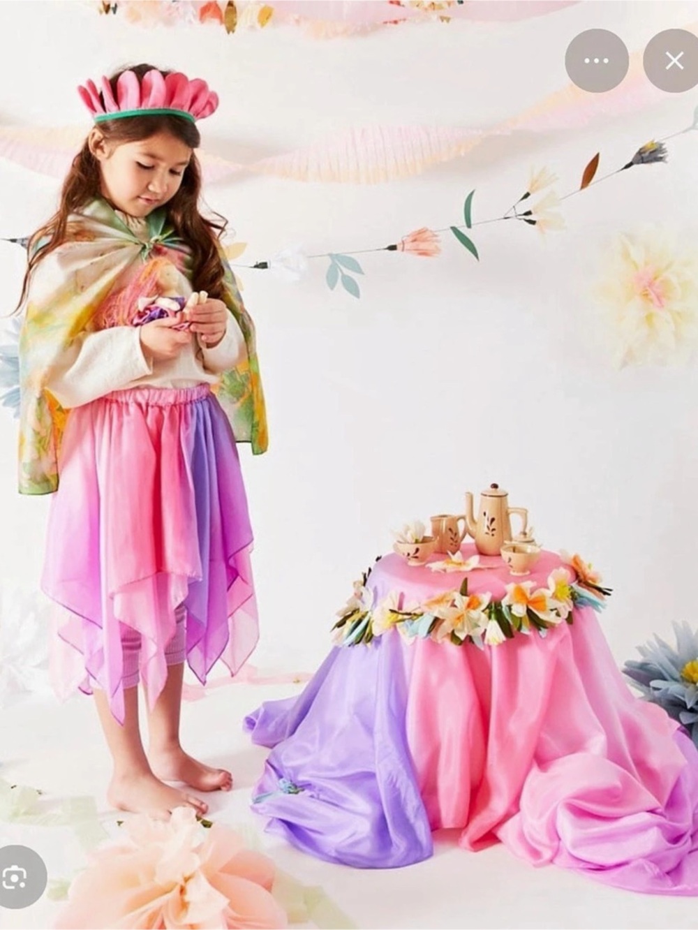Sarah's Silks Rainbow Fairy Wings Costume with Flower Pedal Crown